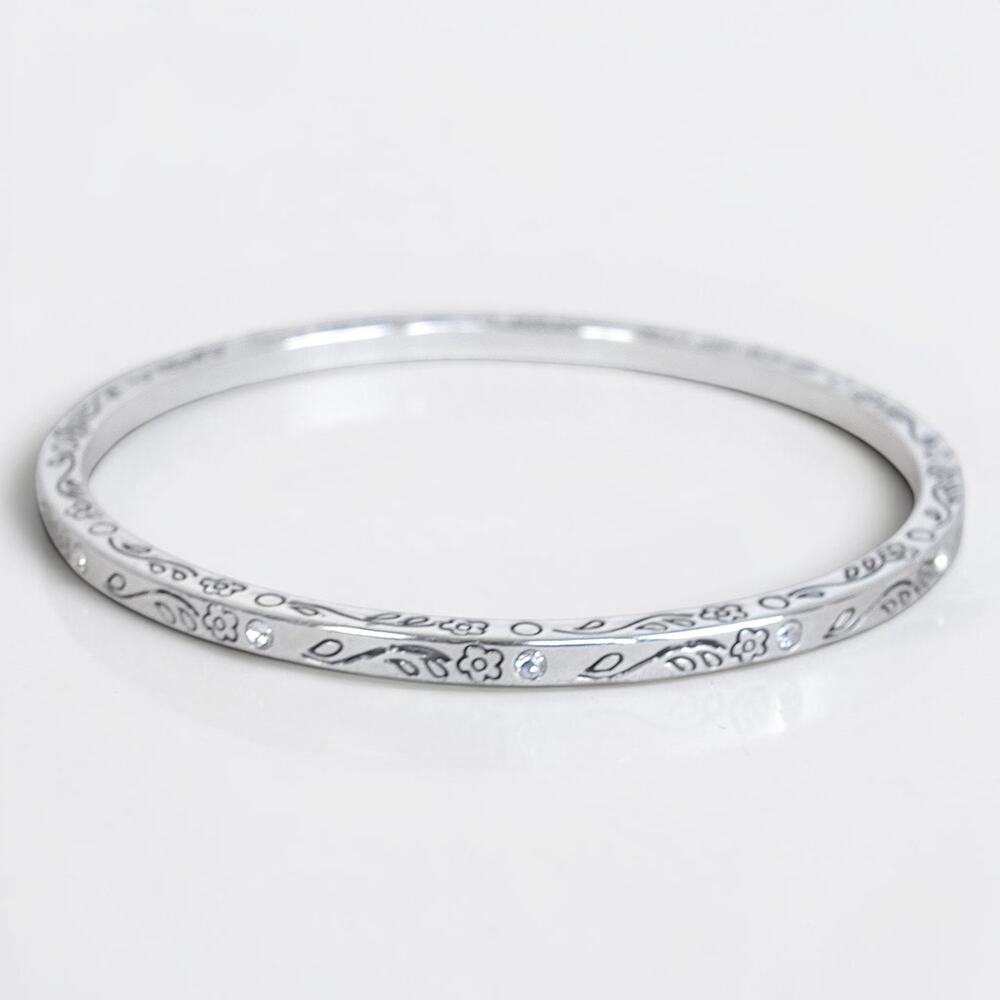 Brighton Slim Bangle Bracelet Etched Design Embedded Crystals Stackable 2.5"